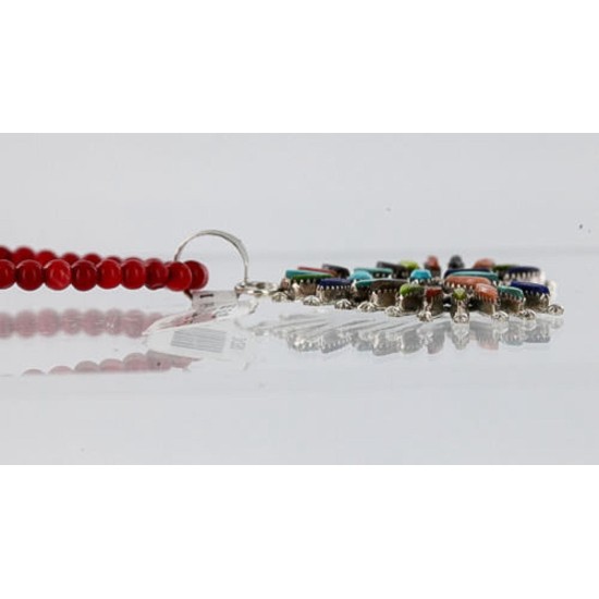 Petit Point Handmade Certified Authentic Zuni .925 Sterling Silver Multicolor Stones and Turquoise Native American Necklace 371059544884