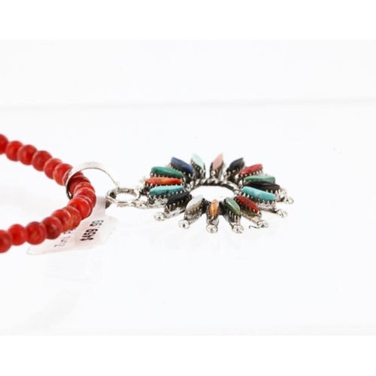 Petit Point Handmade Certified Authentic Zuni .925 Sterling Silver Multicolor Stones and Turquoise Native American Necklace 371068525145
