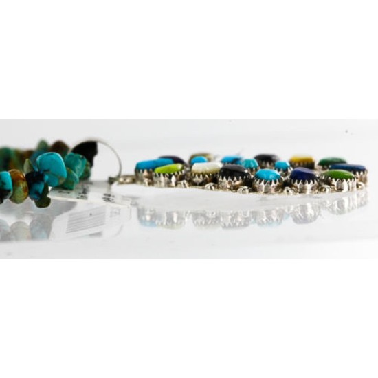 Petit Point Handmade Certified Authentic Zuni .925 Sterling Silver Multicolor Stones and Turquoise Native American Necklace 371073328751
