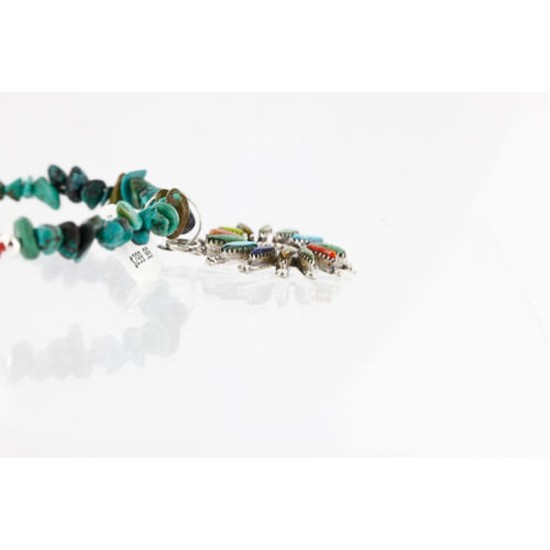 Petit Point Handmade Certified Authentic Zuni .925 Sterling Silver Multicolor Stones and Turquoise Native American Necklace 390824612732