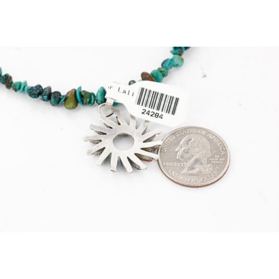 Petit Point Handmade Certified Authentic Zuni .925 Sterling Silver Multicolor Stones and Turquoise Native American Necklace 390824612732