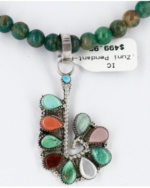 Petit Point Handmade Certified Authentic Zuni .925 Sterling Silver Multicolor Stones and Turquoise Native American Necklace 390838317177