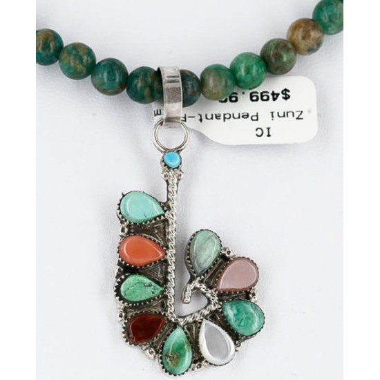 Petit Point Handmade Certified Authentic Zuni .925 Sterling Silver Multicolor Stones and Turquoise Native American Necklace 390838317177