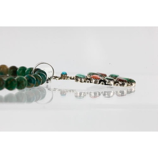 Petit Point Handmade Certified Authentic Zuni .925 Sterling Silver Multicolor Stones and Turquoise Native American Necklace 390838317177