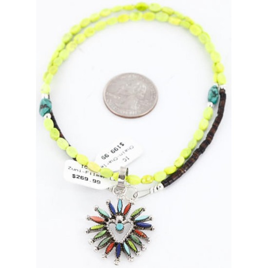 Petit Point Handmade Certified Authentic Zuni .925 Sterling Silver MULTICOLOR Stones Native American Necklace 390789094231