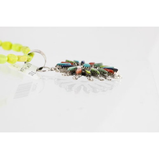 Petit Point Handmade Certified Authentic Zuni .925 Sterling Silver MULTICOLOR Stones Native American Necklace 390789094231