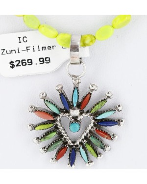 Petit Point Handmade Certified Authentic Zuni .925 Sterling Silver MULTICOLOR Stones Native American Necklace 390789094231