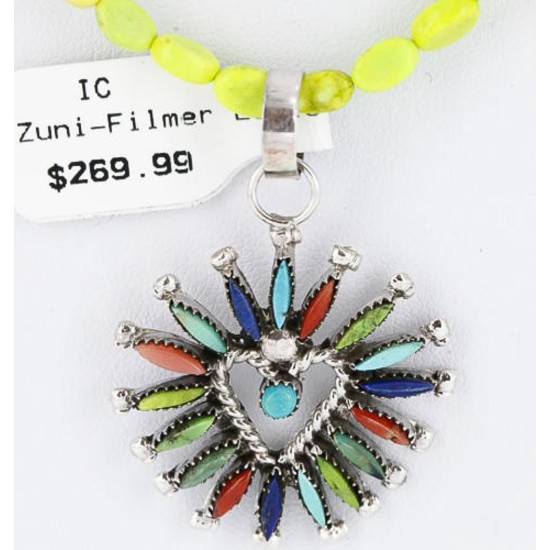 Petit Point Handmade Certified Authentic Zuni .925 Sterling Silver MULTICOLOR Stones Native American Necklace 390789094231