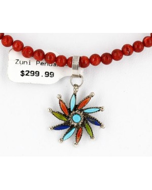 Petit Point Handmade Certified Authentic Zuni .925 Sterling Silver Multicolor Stones Turquoise Native American Necklace 390848396833