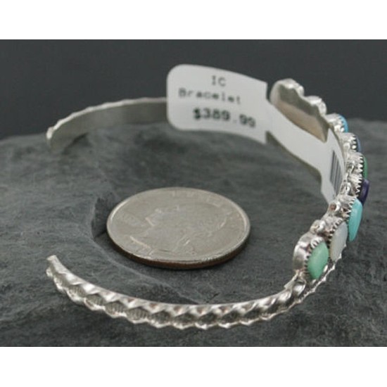 Petit Point Handmade Certified Authentic Zuni .925 Sterling Silver Multicolor Turquoise Native American Bracelet 390729010413