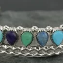 Petit Point Handmade Zuni .925 Sterling Silver Multicolor Turquoise Native American Bracelet 390729010413