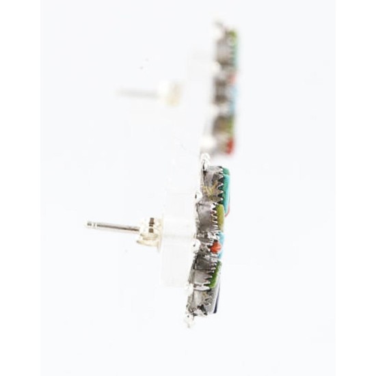 Petit Point Handmade Certified Authentic Zuni .925 Sterling Silver Multicolor Turquoise Native American Earrings 390824590007