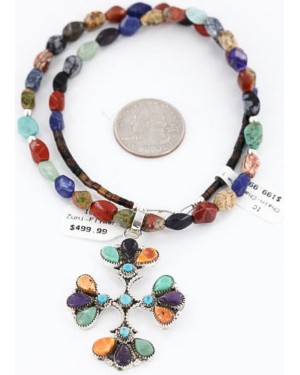 Petit Point Handmade Certified Authentic Zuni .925 Sterling Silver Multicolor Turquoise Native American Necklace 371015158046
