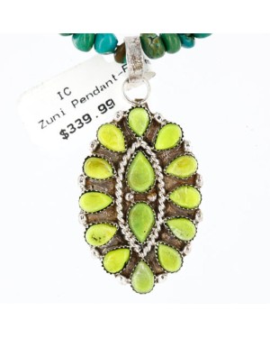 Petit Point Handmade Certified Authentic Zuni .925 Sterling Silver Natural Gaspeite Native American Necklace 390763892956