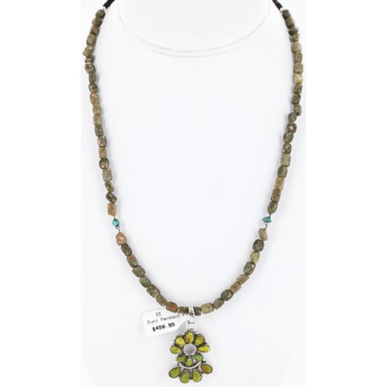 Petit Point Handmade Certified Authentic Zuni .925 Sterling Silver Natural Gaspeite Native American Necklace 390805452198