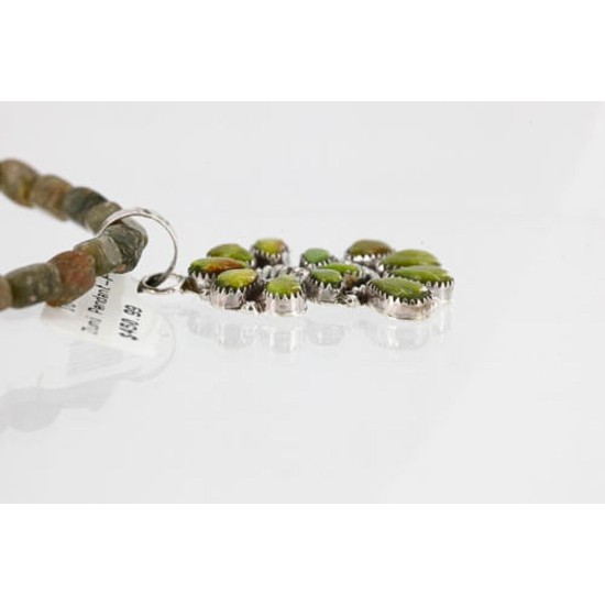 Petit Point Handmade Certified Authentic Zuni .925 Sterling Silver Natural Gaspeite Native American Necklace 390805452198