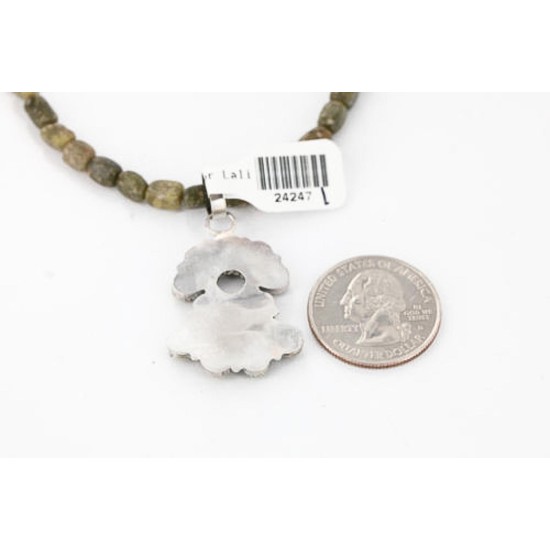 Petit Point Handmade Certified Authentic Zuni .925 Sterling Silver Natural Gaspeite Native American Necklace 390805452198