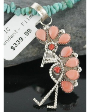 Petit Point Handmade Certified Authentic Zuni .925 Sterling Silver PINK Red CORAL Native American Necklace 390667582205