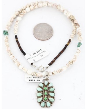Petit Point Handmade Certified Authentic Zuni .925 Sterling Silver SERAPHINITE and Turquoise Native American Necklace 390789448897