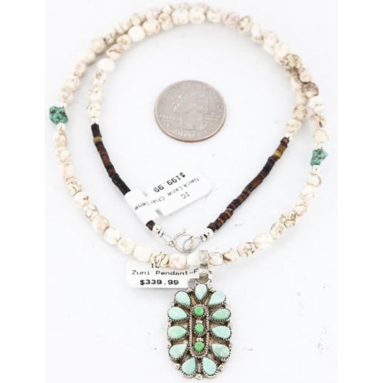 Petit Point Handmade Certified Authentic Zuni .925 Sterling Silver SERAPHINITE and Turquoise Native American Necklace 390789448897