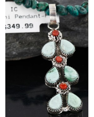 Petit Point Handmade Certified Authentic Zuni .925 Sterling Silver Turquoise and Coral Native American Necklace 370985476134