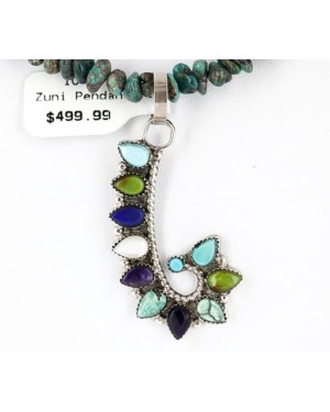 Petit Point Handmade Certified Authentic Zuni .925 Sterling Silver Turquoise and Multicolor Stones Native American Necklace 371047412854
