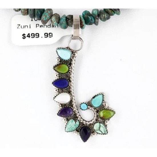 Petit Point Handmade Certified Authentic Zuni .925 Sterling Silver Turquoise and Multicolor Stones Native American Necklace 371047412854