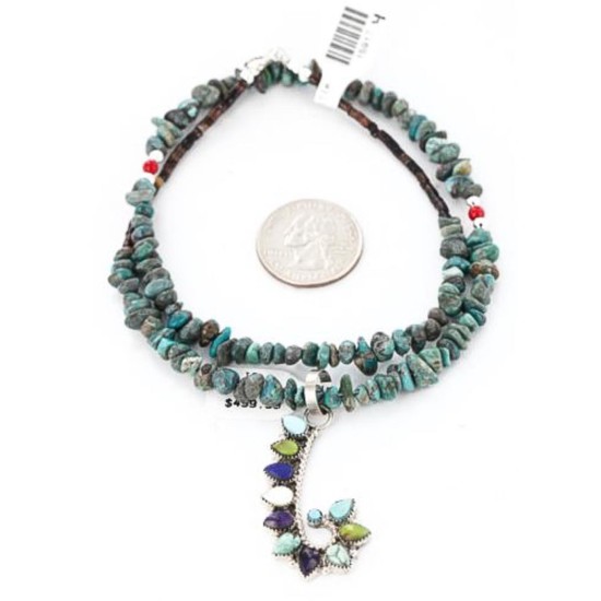 Petit Point Handmade Certified Authentic Zuni .925 Sterling Silver Turquoise and Multicolor Stones Native American Necklace 371047412854