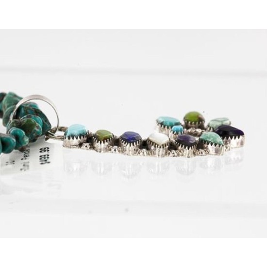 Petit Point Handmade Certified Authentic Zuni .925 Sterling Silver Turquoise and Multicolor Stones Native American Necklace 371047412854
