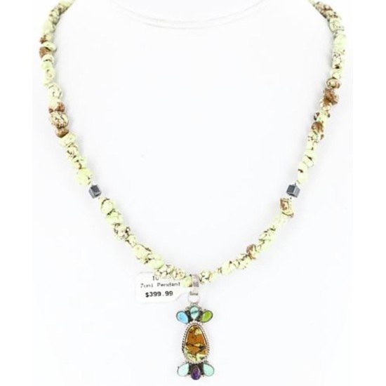 Petit Point Handmade Certified Authentic Zuni .925 Sterling Silver Turquoise Gaspeite Native American Necklace 371046937241