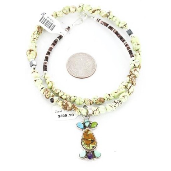 Petit Point Handmade Certified Authentic Zuni .925 Sterling Silver Turquoise Gaspeite Native American Necklace 371046937241