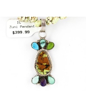 Petit Point Handmade Certified Authentic Zuni .925 Sterling Silver Turquoise Gaspeite Native American Necklace 371046937241