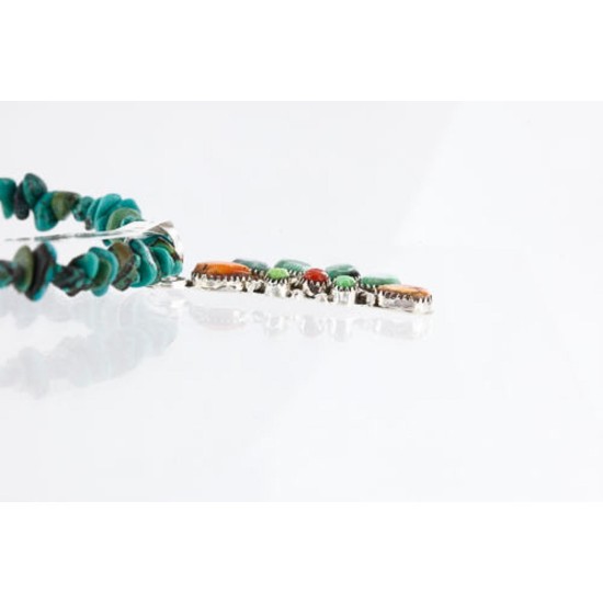Petit Point Handmade Certified Authentic Zuni .925 Sterling Silver Turquoise Multicolor Stones Native American Necklace 371045479089