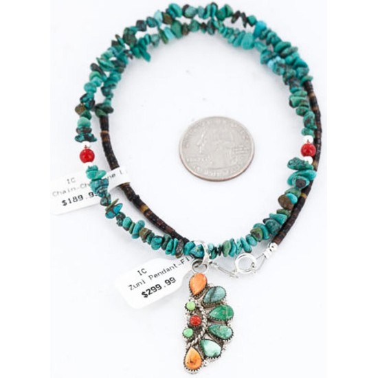 Petit Point Handmade Certified Authentic Zuni .925 Sterling Silver Turquoise Multicolor Stones Native American Necklace 371045479089