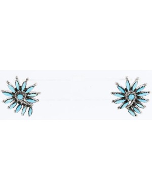 Petit Point Handmade Certified Authentic Zuni .925 Sterling Silver Turquoise Native American Earrings 390793983896