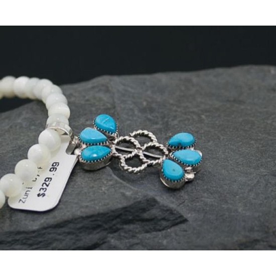 Petit Point Handmade Certified Authentic Zuni .925 Sterling Silver Turquoise Native American Necklace 370838132531