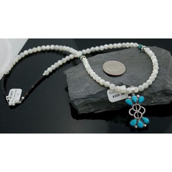 Petit Point Handmade Certified Authentic Zuni .925 Sterling Silver Turquoise Native American Necklace 370838132531
