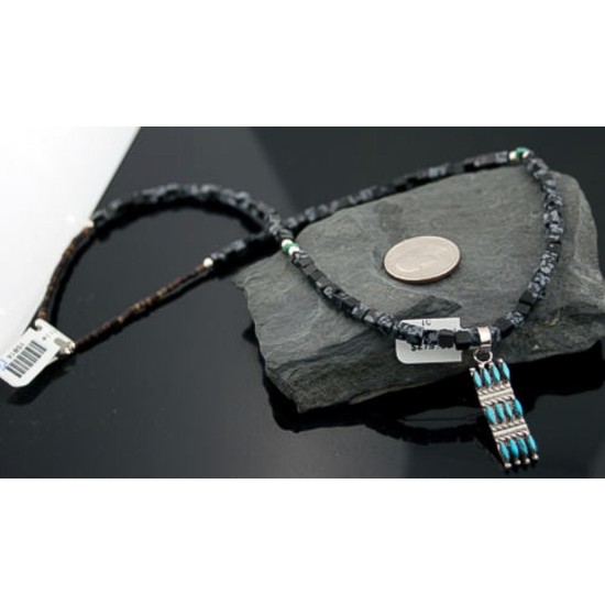 Petit Point Handmade Certified Authentic Zuni .925 Sterling Silver Turquoise Native American Necklace 370881945010