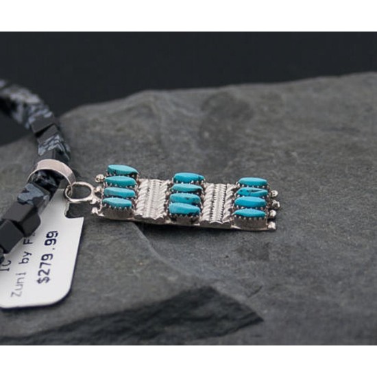 Petit Point Handmade Certified Authentic Zuni .925 Sterling Silver Turquoise Native American Necklace 370881945010