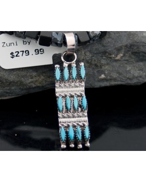 Petit Point Handmade Certified Authentic Zuni .925 Sterling Silver Turquoise Native American Necklace 370881945010