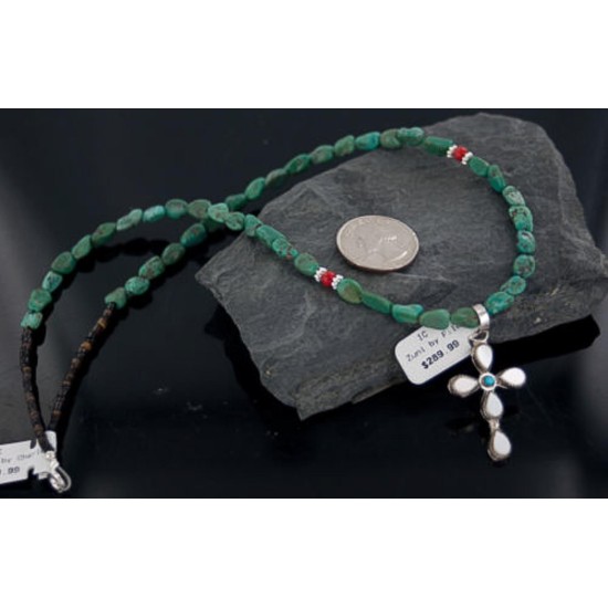 Petit Point Handmade Certified Authentic Zuni .925 Sterling Silver Turquoise Native American Necklace 370891989878