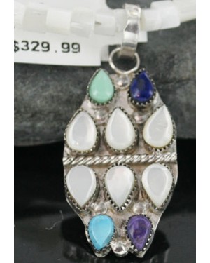 Petit Point Handmade Certified Authentic Zuni .925 Sterling Silver Turquoise Native American Necklace 370925367814
