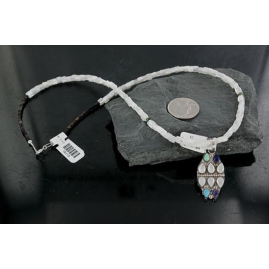 Petit Point Handmade Certified Authentic Zuni .925 Sterling Silver Turquoise Native American Necklace 370925367814