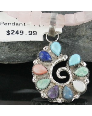 Petit Point Handmade Certified Authentic Zuni .925 Sterling Silver Turquoise Native American Necklace 370926077395