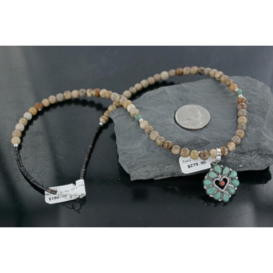 Petit Point Handmade Certified Authentic Zuni .925 Sterling Silver Turquoise Native American Necklace 370929946080
