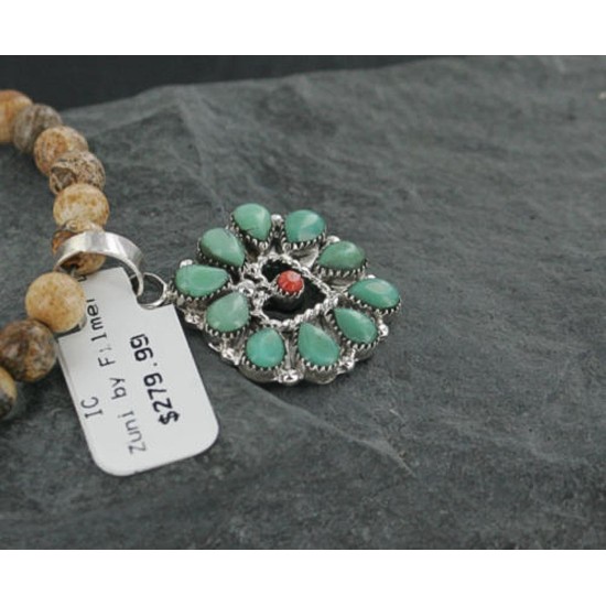 Petit Point Handmade Certified Authentic Zuni .925 Sterling Silver Turquoise Native American Necklace 370929946080