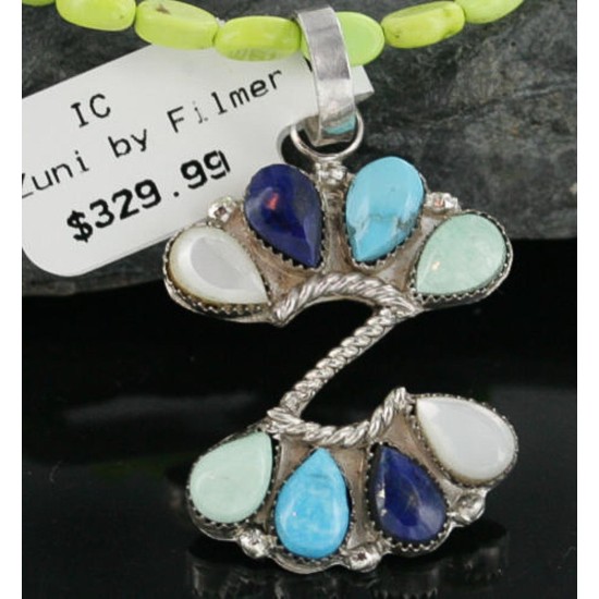 Petit Point Handmade Certified Authentic Zuni .925 Sterling Silver Turquoise Native American Necklace 370933391445