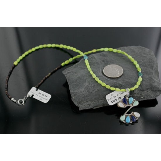 Petit Point Handmade Certified Authentic Zuni .925 Sterling Silver Turquoise Native American Necklace 370933391445