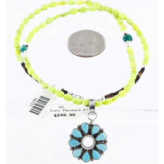 Petit Point Handmade Certified Authentic Zuni .925 Sterling Silver Turquoise Native American Necklace 371006137183