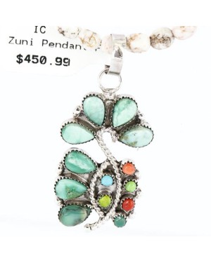 Petit Point Handmade Certified Authentic Zuni .925 Sterling Silver Turquoise Native American Necklace 371028070784